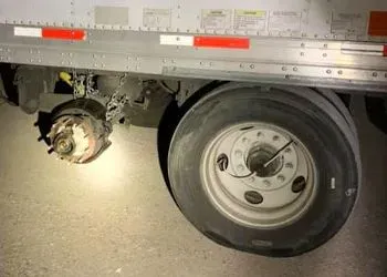 the rear wheel of a truck